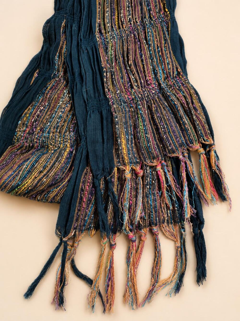 Extra long doublesided versatile scarf shawl handmade metallic threads statement